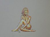 Sitzende Frau in lockeren Linien von Ron van Vliet Miniaturansicht