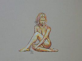 Sitzende Frau in lockeren Linien von Ron van Vliet