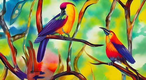 Exotische vogels op takken Abstract
