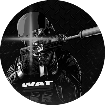 SWAT Special Forces-lid neemt een schot (zwart-wit) van DEN Vector