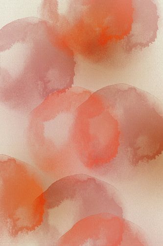 Aquarel in zacht paars en neonrood op beige