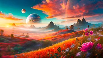 Universe planets with landscape by Mustafa Kurnaz