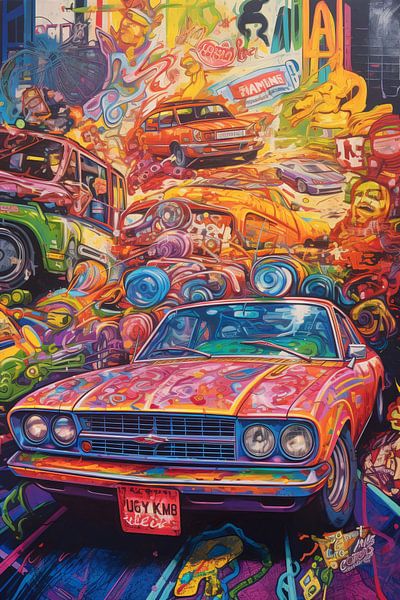 Abstract car in colourful landscape by Art & Soul Creations