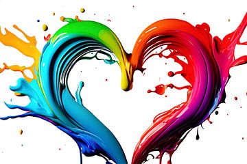 spetters van verf in regenboogkleuren in hartvorm