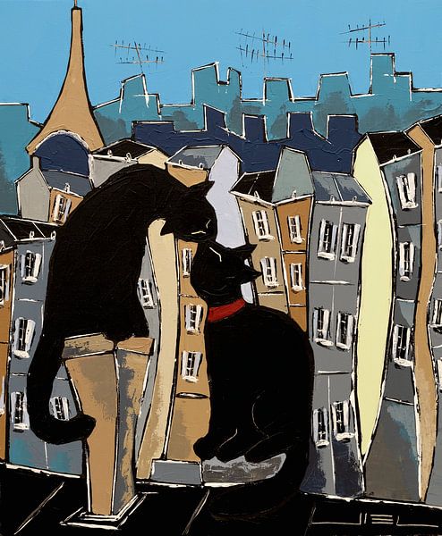 Black cat and his pretty, on Paris rooftops par ATELIER DE JIEL