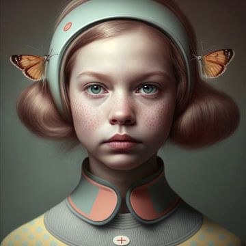 Portret "Girl with butterflies" van Carla Van Iersel