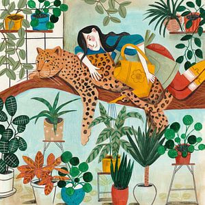 Leopard und Gartenarbeit