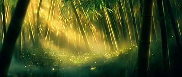 Bamboebos met lichtstralen - Mystiek van Poster Art Shop