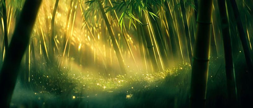 Bamboo forest with rays of light - Mystical by Poster Art Shop
