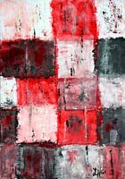Compositie vierkantjes in rood, zwart en wit