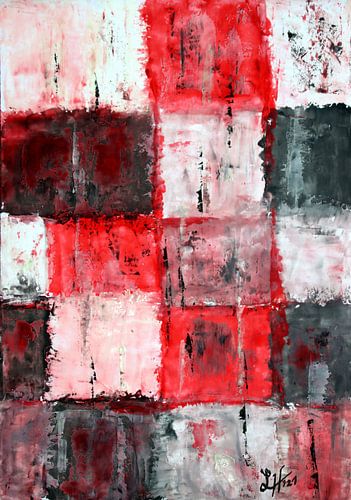 Komposition Squares in Rot, Schwarz und Weiß