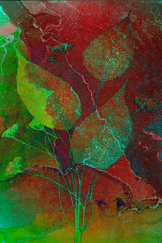 Art mixte botanique : Plantes sauvages dans des tons chauds