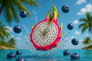 Tropisch fruit in watersplash van Art & Soul Creations