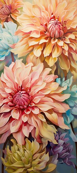 Dahlia's | Bloemen Impressionisme van Abstract Schilderij