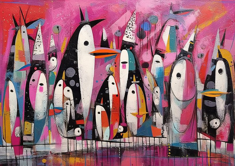 Bunte Pinguine malen | Pinguinparade extravaganza von ARTEO Gemälde