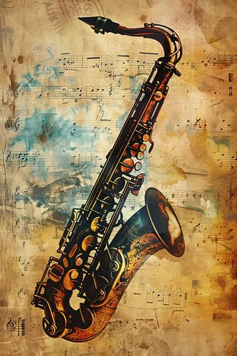 Saxophone abstrait sur papier à musique sur Imperial Art House