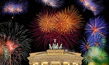 Brandenburg Gate with fireworks by Frank Herrmann