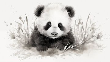 schattige jonge panda beer tekening, vintage stijl panda potloodtekening van Animaflora PicsStock