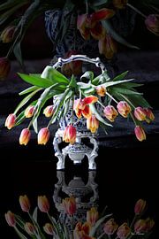 Dutch still life vase with tulips by ina kleiman