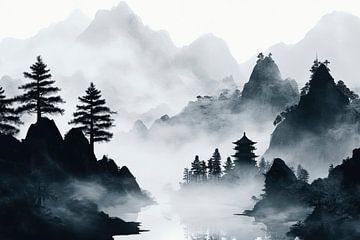 Rocky landscape in the fog - Mystical by Poster Art Shop