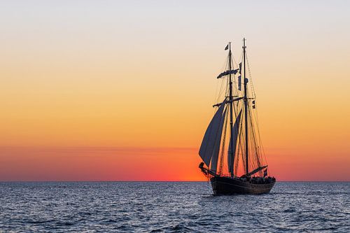 Sailing ship in the sunset at the Hanse Sail in Rostock