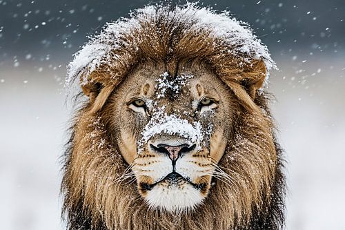 Leeuw in winterse sereniteit