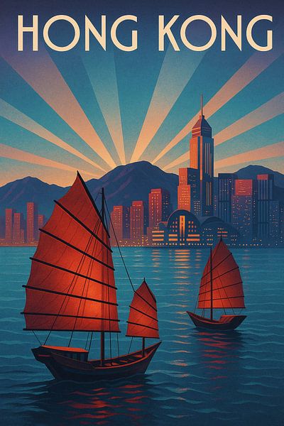 Rêve de port de Hong Kong - Affiche Vintage Art Déco par Travel Shop