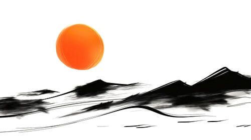 Minimalistisch berglandschap met opkomende zon