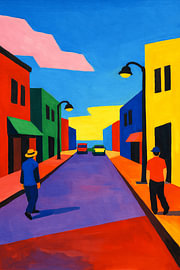 Farbige Stadtszene mit geometrischer Straße von DesignDoodle