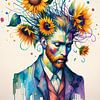 Vincent droomt van zonnebloemen van Mad Dog Art