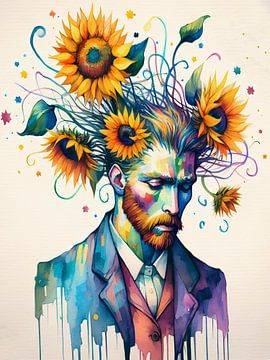 Vincent droomt van zonnebloemen van Mad Dog Art
