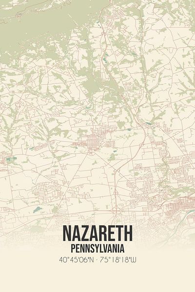 Carte ancienne de Nazareth (Pennsylvanie), USA. par Affiches de lieux