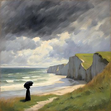 Woman on stormy beach by Gert-Jan Siesling
