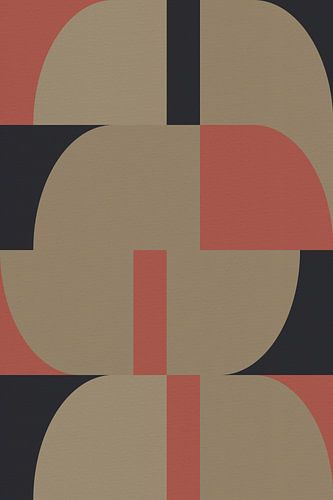Geometrische retro kunst. Abstracte vormen in rood, zwart, warm grijs.