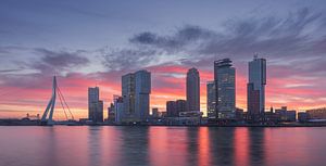 Roze zonsopgang boven de Kop van Zuid in Rotterdam