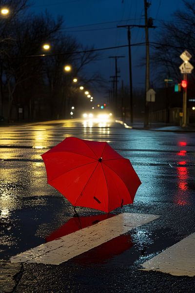 Red umbrella in the rain by Imperial Art House