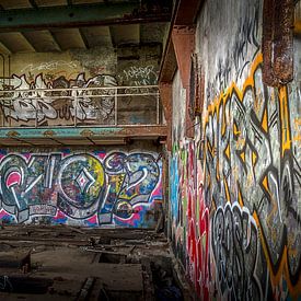 Graffiti in een oude kolenmijn van Jarno Boks