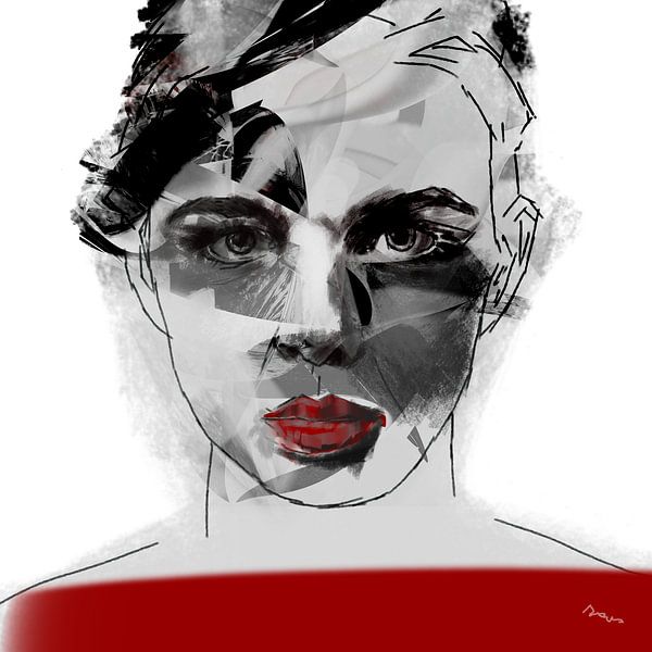 Portret vrouw, Red Label. van SydWyn Art