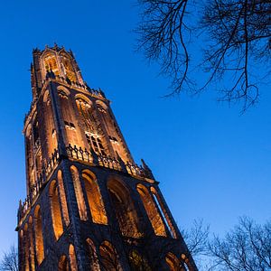 De Dom van onder af gefotografeerd tijdens het blauwe uur