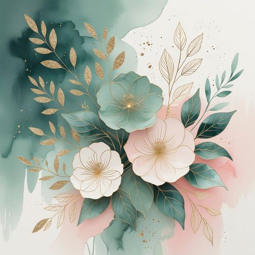 Minimalistische botanische lijntekeningen van bloemen in zachte pasteltinten