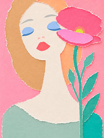 Modern Pop Art portrait of a woman with a flower, in pastel by Studio Pieternel