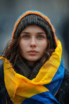 Portrait de l'IA aux couleurs du drapeau ukrainien sur Egon Zitter