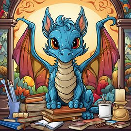 Blue Dragon in a Library