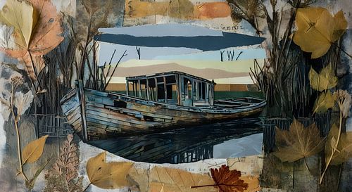 rotten fishing boat in the reeds