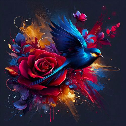 Vogel met bloem