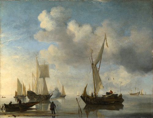 Dutch Vessels lying Inshore in a Calm, one Saluting, Willem van de Velde  Willem van de Velde, usual