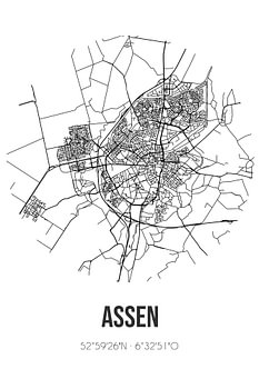 Assen (Drenthe) | Landkaart | Zwart-wit