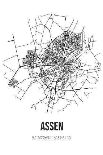 Assen (Drenthe) | Landkaart | Zwart-wit