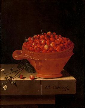 Eine Schüssel Erdbeeren auf einem Steinsockel, Adriaen Coorte