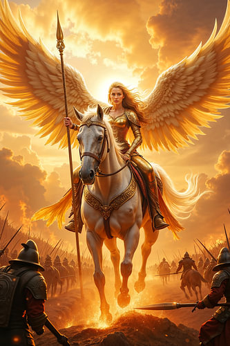 Dark Fantasy Gothic Wall Art: SOLVANIS – The Angel Appears on a Horse upon the Battlefield